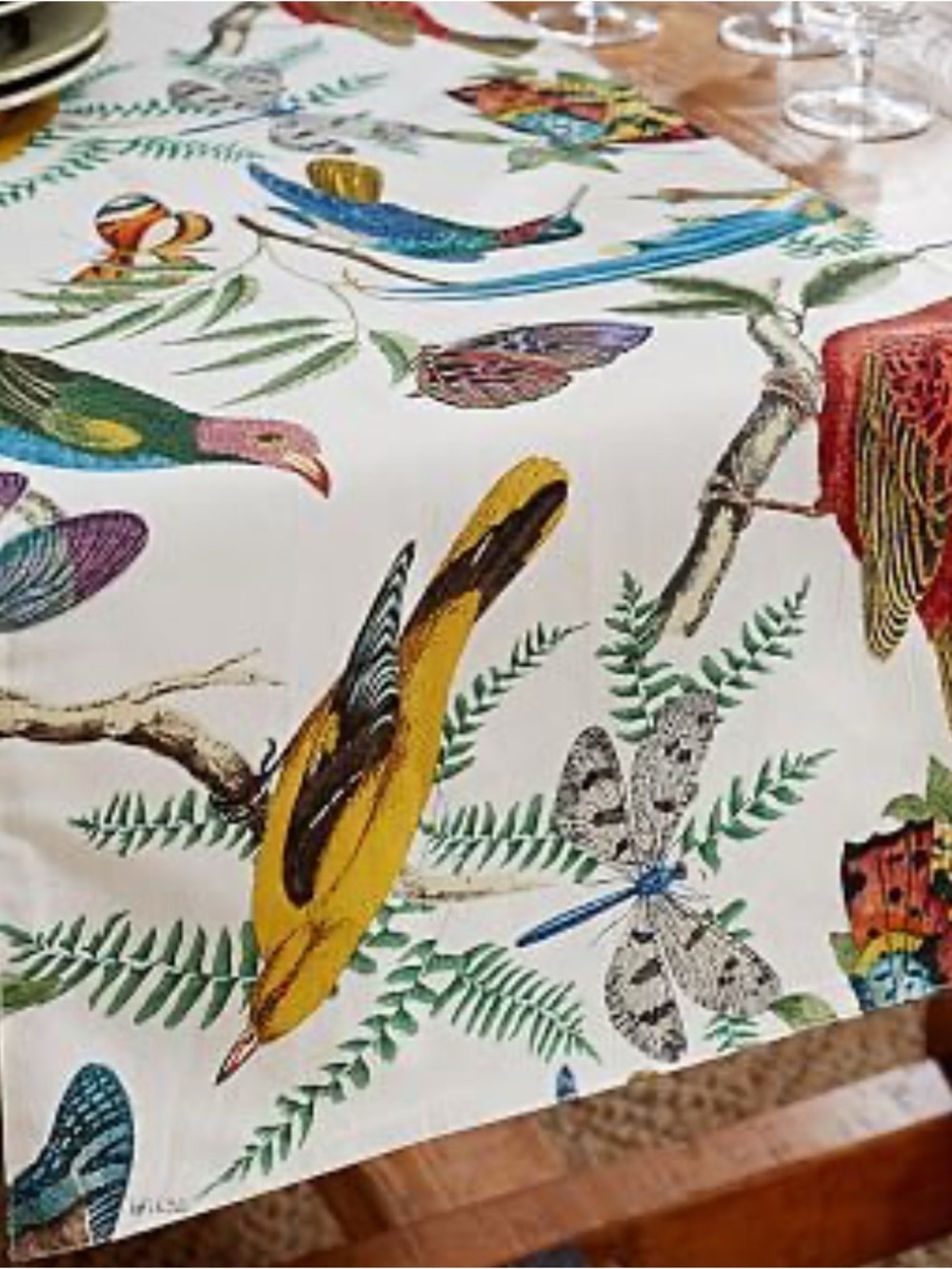 Pottery Barn Fauna Bird cotton/ linen blend table runner